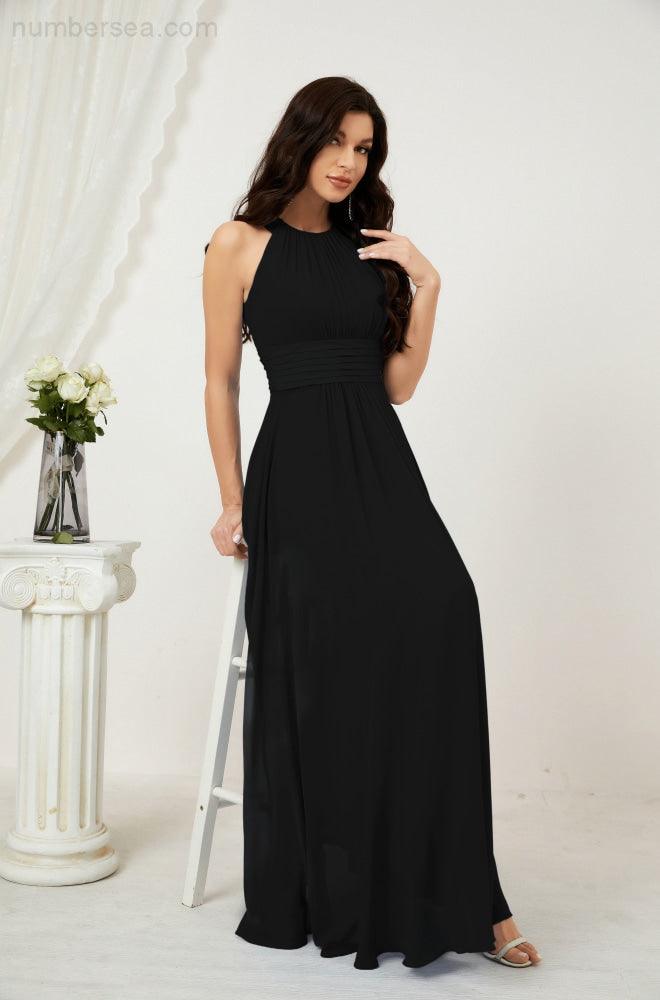 Vestido formal de fiesta Sunnderly de gasa con cuello halter, largo y sin mangas, para dama de honor SY2802 
