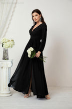 Vestidos de noche Sunnderly con escote en V profundo, gasa, para dama de honor, manga larga de obispo, abertura lateral, vestido formal SY2806 