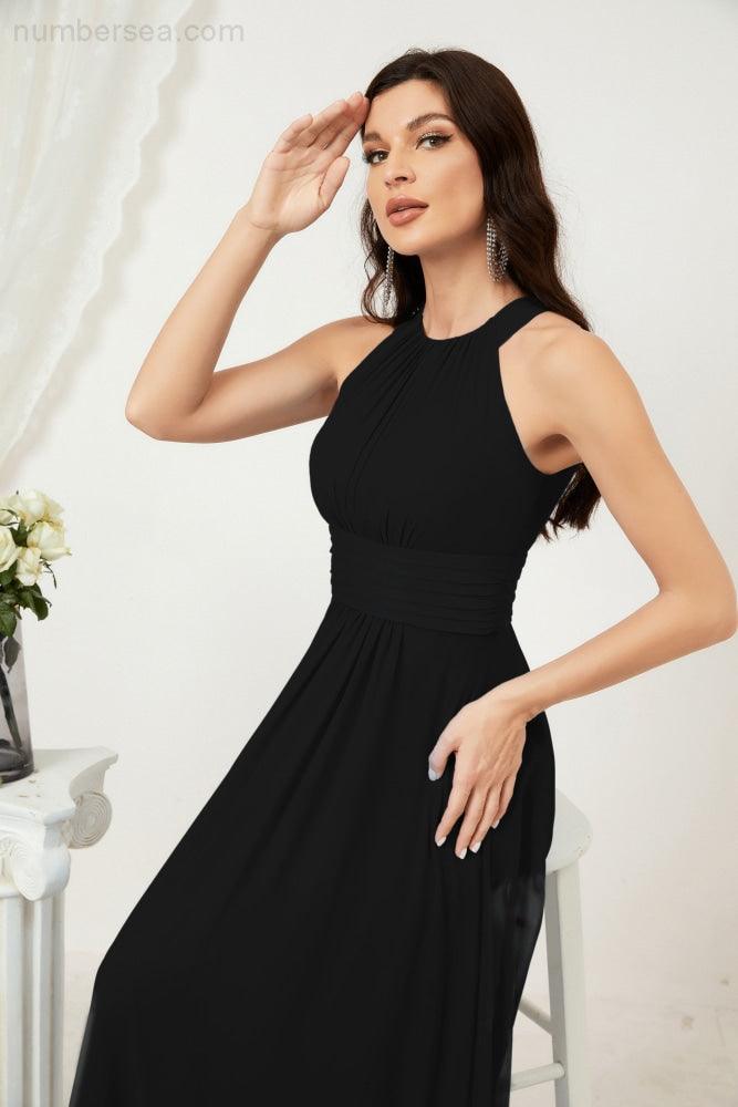 Vestido formal de fiesta Sunnderly de gasa con cuello halter, largo y sin mangas, para dama de honor SY2802 