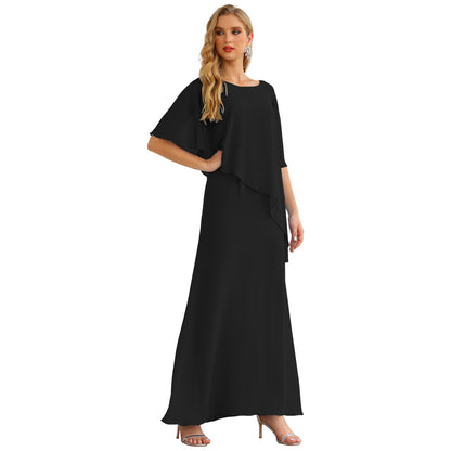 Sunnderly Chiffon Plus Size Mother of The Bride Dresses Formal Prom Gown Ruffle Cape