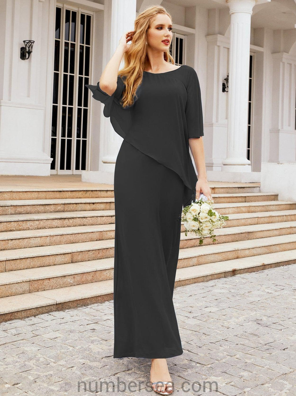 Vestido formal de fiesta Sunnderly, largo, para madre de la novia, con capa con volantes, SY28026 