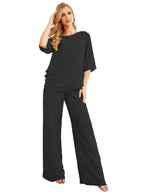 Elegante vestido de dos piezas para madre de la novia, talla grande, pantalón, capas con volantes, bata plateada SY28064 