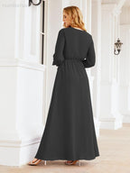 Sunnderly Women's Chiffon Bridesmaid Dress A line Long Sleeves Formal Evening Prom Gown for Wedding Guest SY28032