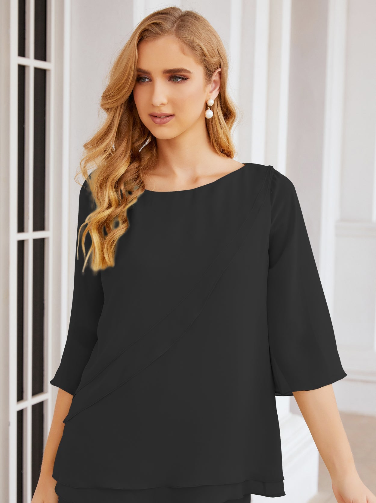 Elegante vestido de dos piezas para madre de la novia, talla grande, pantalón, capas con volantes, bata plateada SY28064 