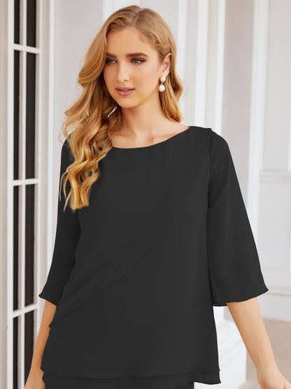 Sunnderly Elegant 2 Piece Mother of The Bride Dress Plus Size Pant Suits Ruffle Layers Sliver Housecoat SY28064