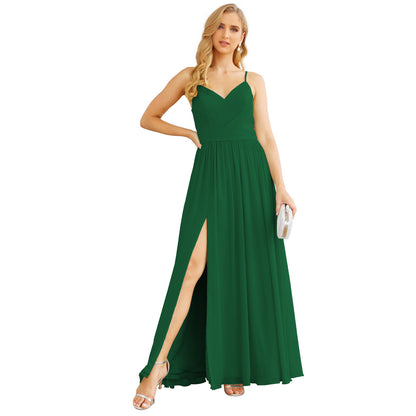 Vestidos de dama de honor con tirantes finos para mujer, de gasa, largos, formales, para fiesta y graduación 