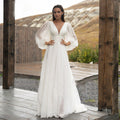 Simple Puff Sleeve Wedding Dress Bridal Long A Line Backless Beach Bride Gown Sweep Train Chiffon Robe De Mariée Vestidos-payinti
