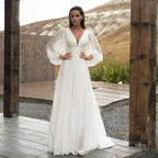 Simple Puff Sleeve Wedding Dress Bridal Long A Line Backless Beach Bride Gown Sweep Train Chiffon Robe De Mariée Vestidos-payinti