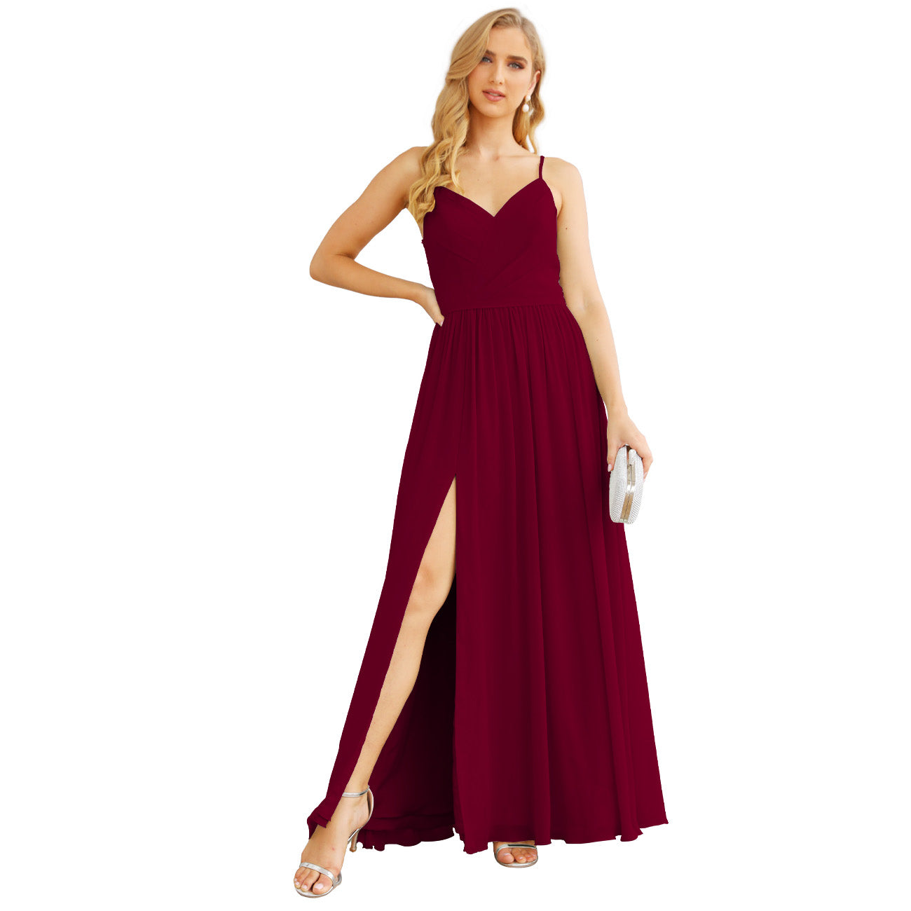 Vestidos de dama de honor con tirantes finos para mujer, de gasa, largos, formales, para fiesta y graduación 