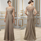 Elegant Jewel Neck Pleat Chiffon Mother of Bride Dresses With Appliques Lace Wedding Evening Party Gown For Women-payinti