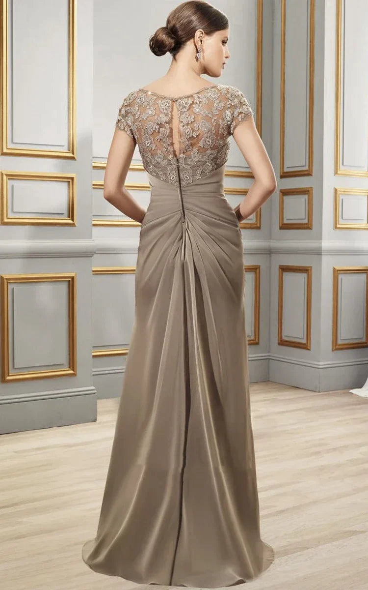 Elegant Jewel Neck Pleat Chiffon Mother of Bride Dresses With Appliques Lace Wedding Evening Party Gown For Women-payinti