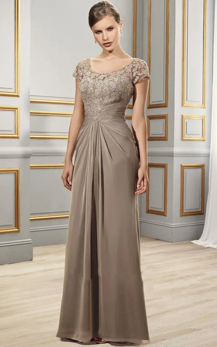 Elegant Jewel Neck Pleat Chiffon Mother of Bride Dresses With Appliques Lace Wedding Evening Party Gown For Women-payinti