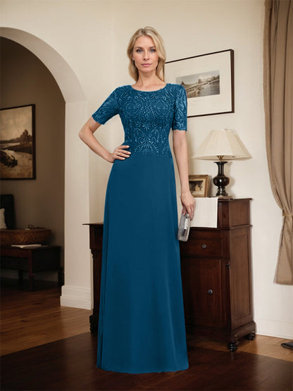 Vestido de gasa con encaje y lentejuelas para madre de la novia, corte A, largo hasta el suelo