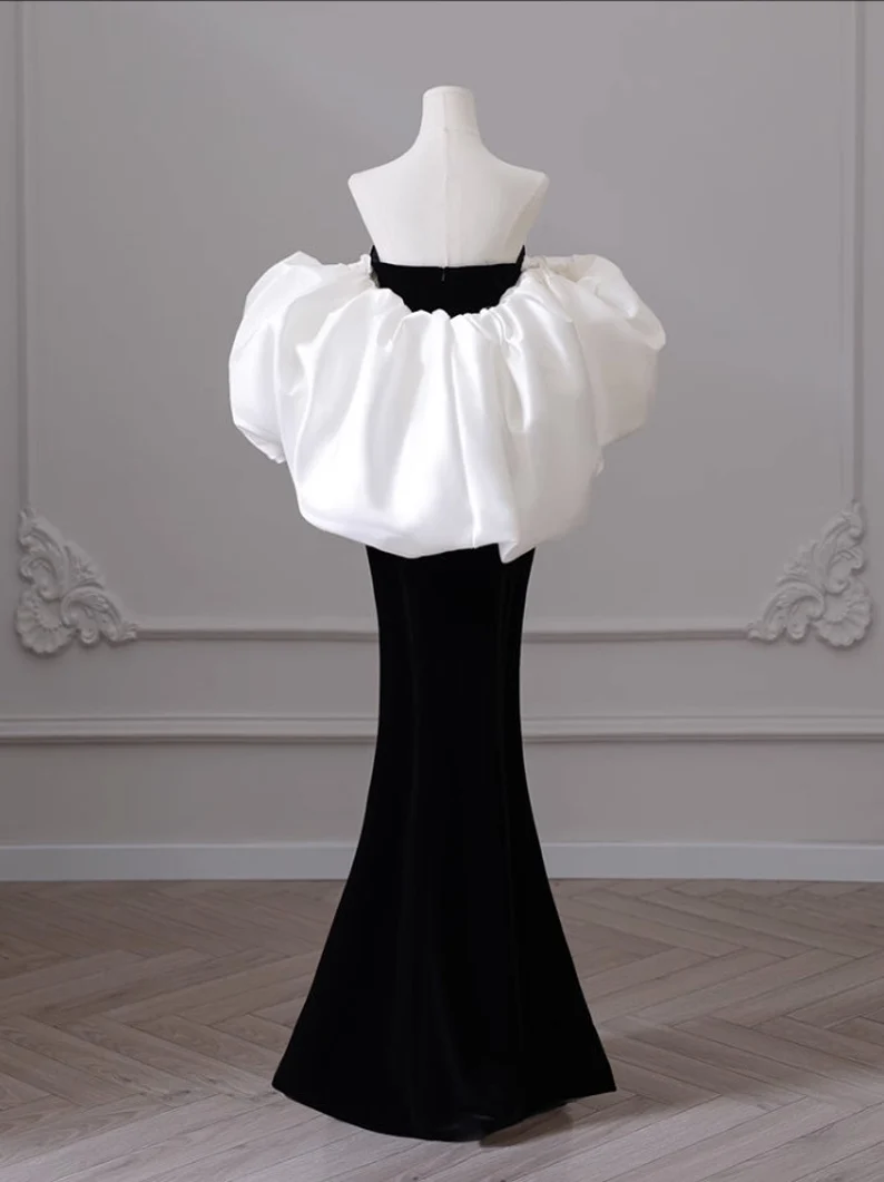 Vestido de noche negro de un solo hombro, estilo sirena de alta gama, para banquetes y fiestas, Y4382