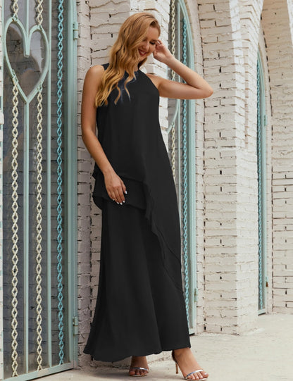 Chiffon Langes Plus Size Kleider für die Brautmutter Formales Brautjungfern-Abschlussballkleid SY28019 