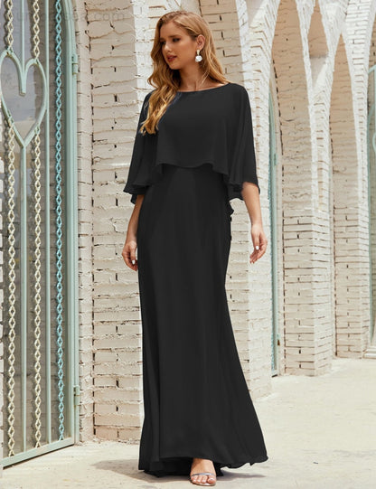 Vestido de dama de honor Sunnderly para mujer, de gasa, manga larga y cuello en V, vestido formal para boda o fiesta SY28018 