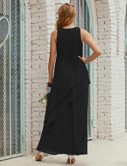 Chiffon Langes Plus Size Kleider für die Brautmutter Formales Brautjungfern-Abschlussballkleid SY28019 