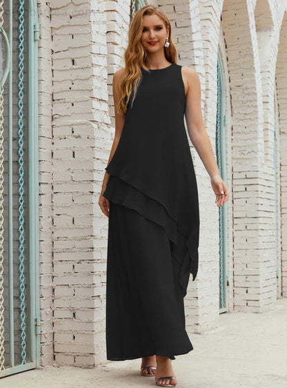 Chiffon Langes Plus Size Kleider für die Brautmutter Formales Brautjungfern-Abschlussballkleid SY28019 