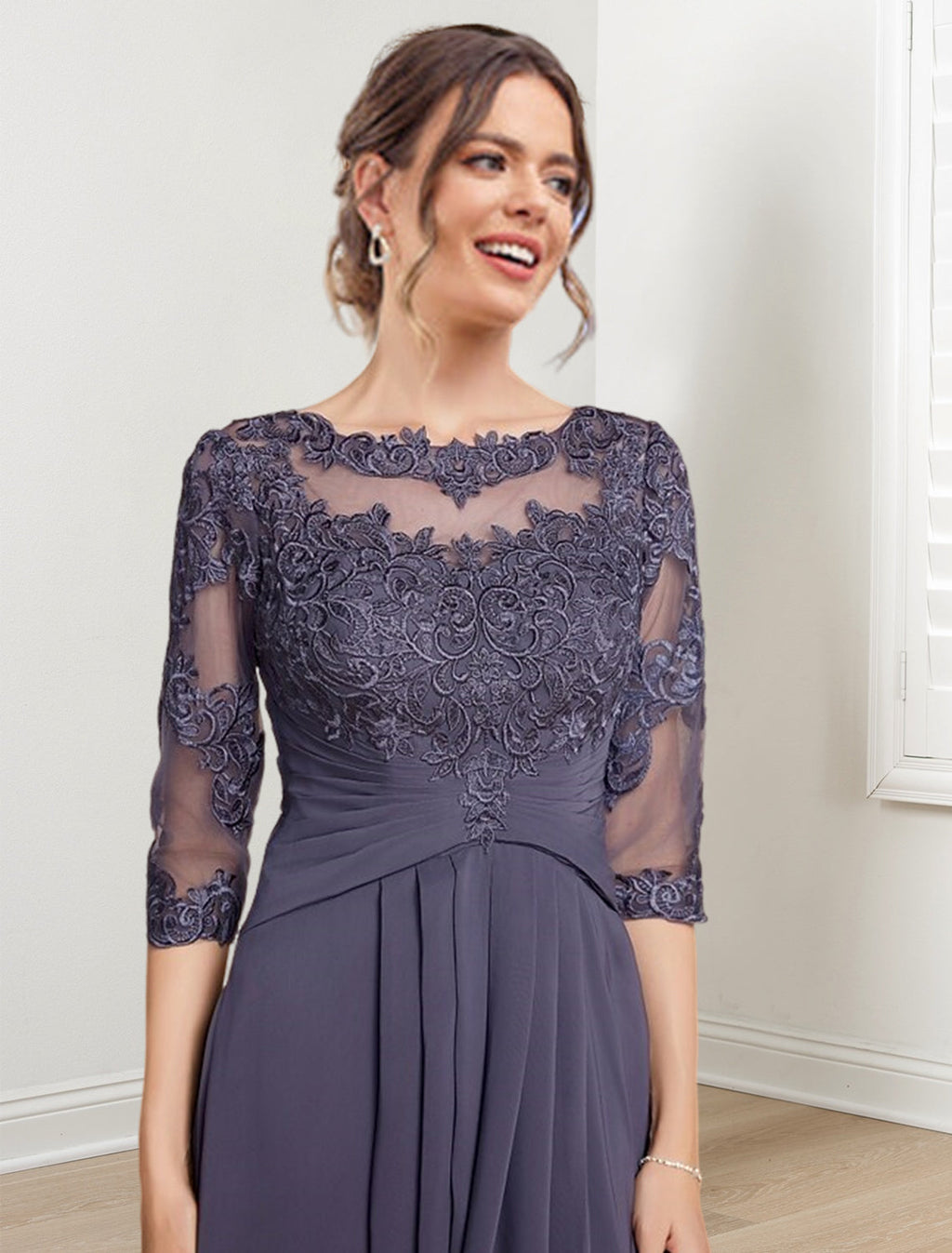 Vestidos de madre de la novia de corte A/princesa con escote redondo y largo hasta la rodilla
