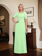 Vestido de gasa con encaje y lentejuelas para madre de la novia, corte A, largo hasta el suelo