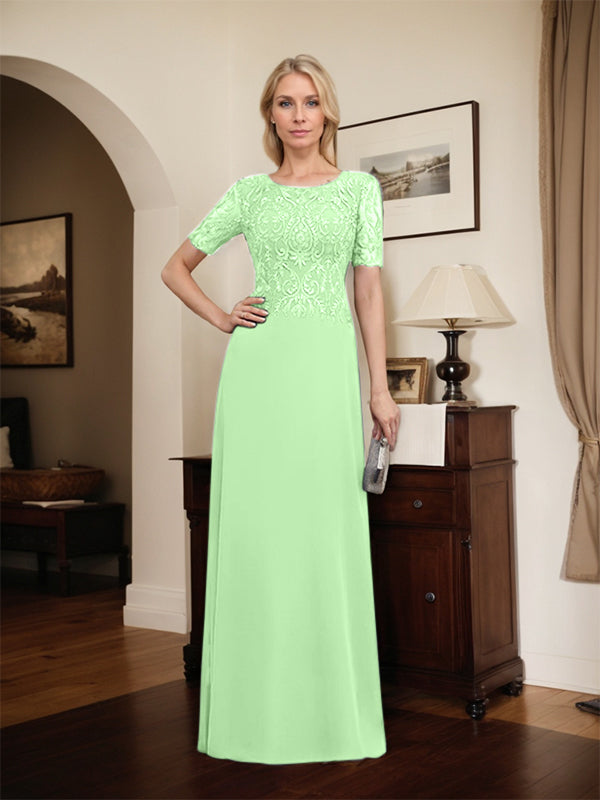 Vestido de gasa con encaje y lentejuelas para madre de la novia, corte A, largo hasta el suelo
