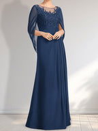 Vestido de gasa con encaje, ilusión, corte A, largo hasta el suelo, para madre de la novia con lentejuelas plisadas
