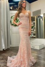 Michaela | Vestido de fiesta largo de encaje con lentejuelas y escote corazón de sirena
