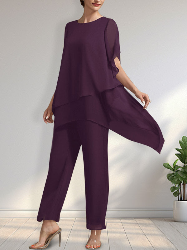 Vestido de gasa para madre de la novia, con escote redondo y largo hasta los tobillos, de mono/pantalón separado
