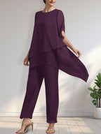 Vestido de gasa para madre de la novia, con escote redondo y largo hasta los tobillos, de mono/pantalón separado