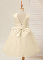 Duchesse-Linie/Princess-Linie Satin Tüll Knielang Blumenmädchenkleid 