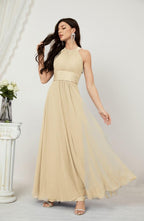 Vestido formal de fiesta Sunnderly de gasa con cuello halter, largo y sin mangas, para dama de honor SY2802 
