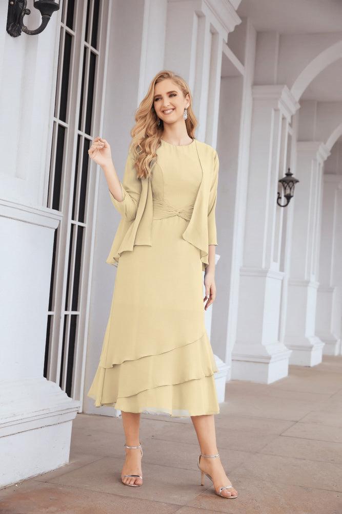 Vestido formal de fiesta Sunnderly de dos piezas, corte A, para madre de la novia, SY28072 