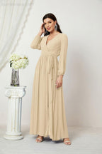 Vestidos de noche Sunnderly con escote en V profundo, gasa, para dama de honor, manga larga de obispo, abertura lateral, vestido formal SY2806 