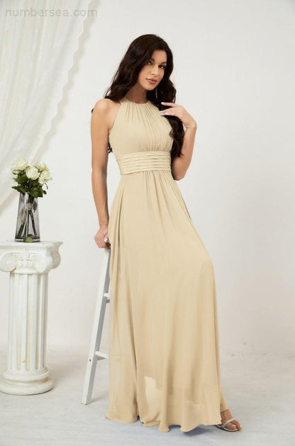 Sunnderly Formal Party Gown Dress Chiffon Halter Long Sleeveless Bridesmaid Dresses SY2802