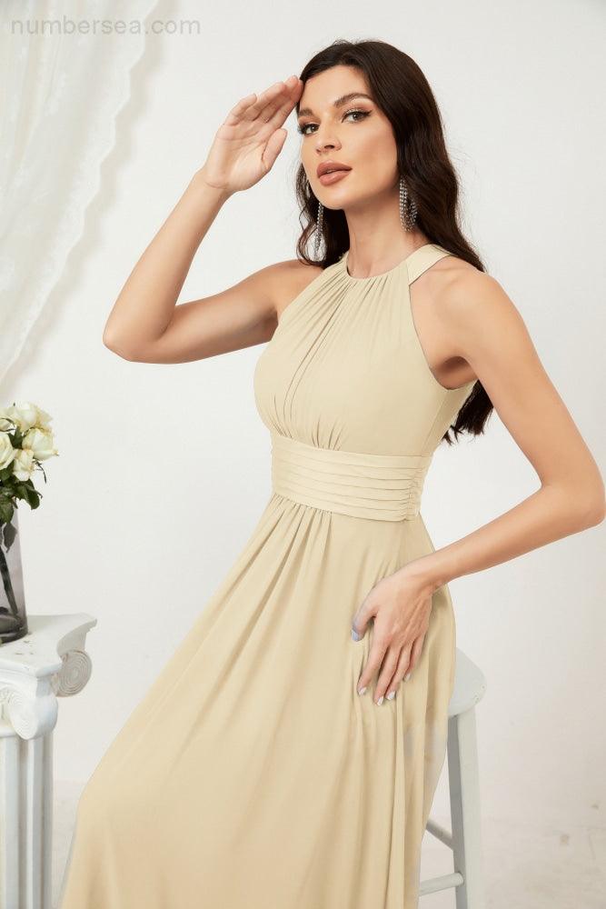 Vestido formal de fiesta Sunnderly de gasa con cuello halter, largo y sin mangas, para dama de honor SY2802 