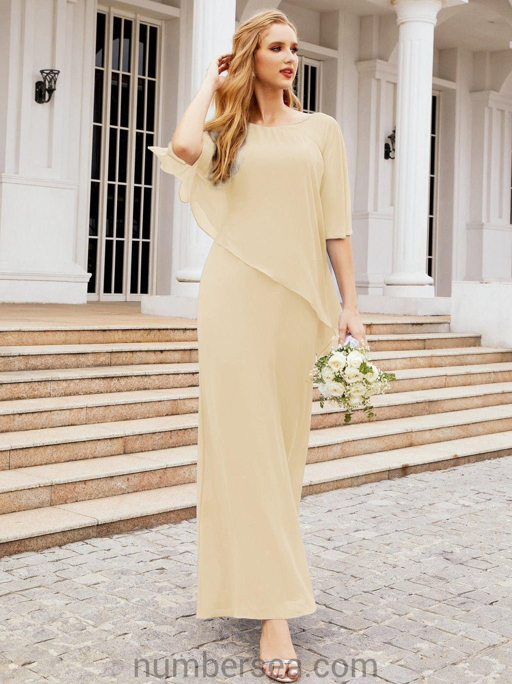 Vestido formal de fiesta Sunnderly, largo, para madre de la novia, con capa con volantes, SY28026 