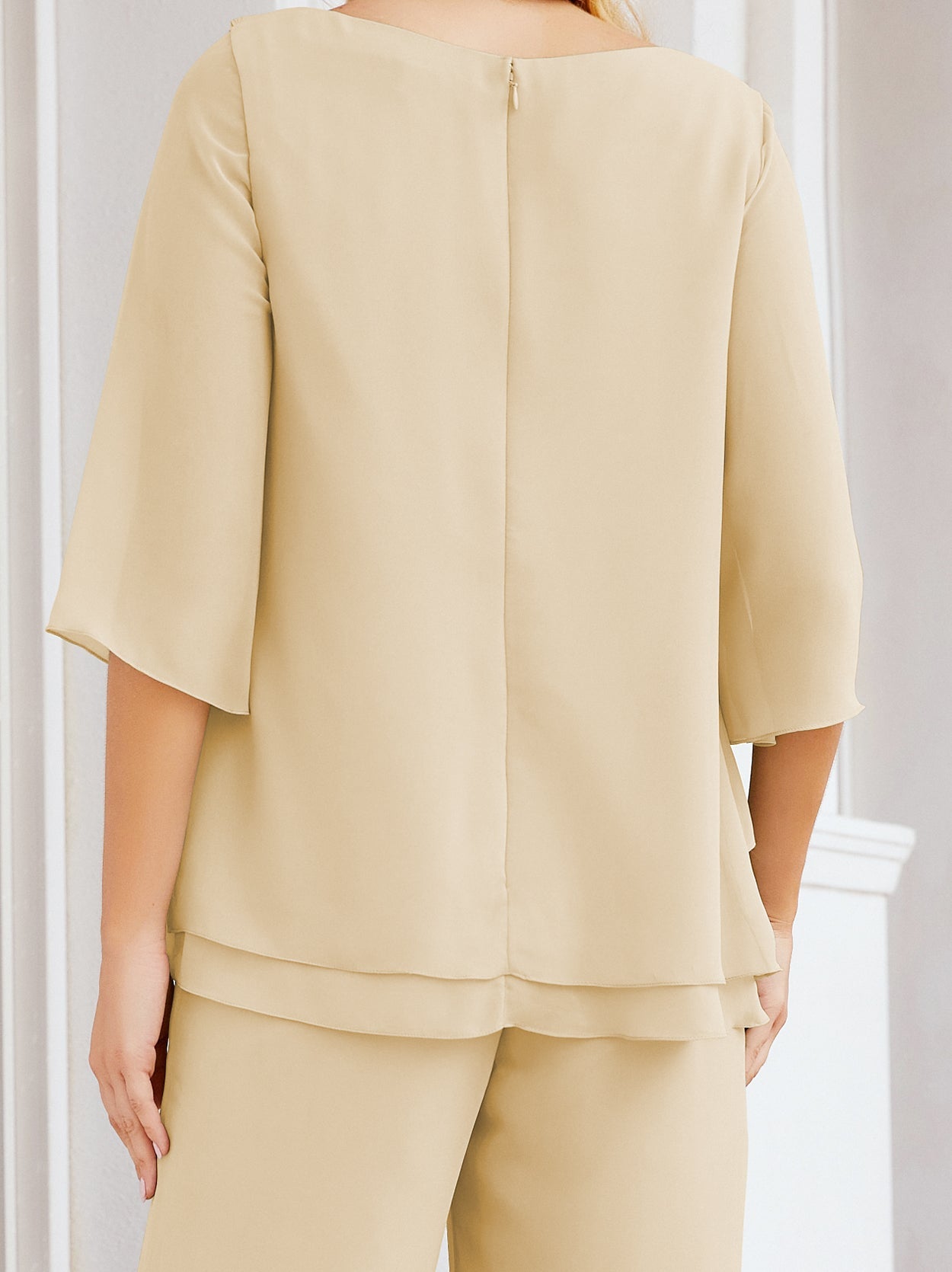 Elegante vestido de dos piezas para madre de la novia, talla grande, pantalón, capas con volantes, bata plateada SY28064 