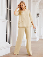 Elegante vestido de dos piezas para madre de la novia, talla grande, pantalón, capas con volantes, bata plateada SY28064 