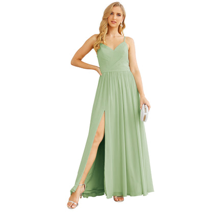 Vestidos de dama de honor con tirantes finos para mujer, de gasa, largos, formales, para fiesta y graduación 