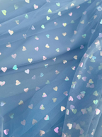 Vestido de fiesta hasta los tobillos con corsé, tirantes de lazo, tul y corazones brillantes