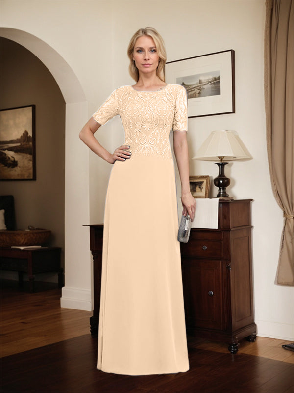 Vestido de gasa con encaje y lentejuelas para madre de la novia, corte A, largo hasta el suelo