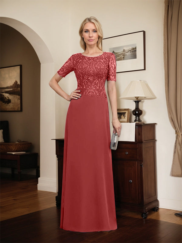 Vestido de gasa con encaje y lentejuelas para madre de la novia, corte A, largo hasta el suelo