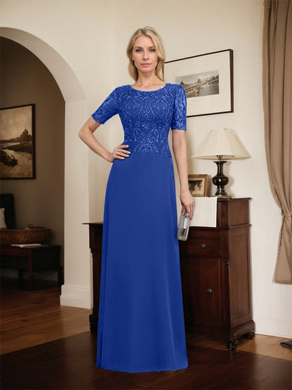 Vestido de gasa con encaje y lentejuelas para madre de la novia, corte A, largo hasta el suelo
