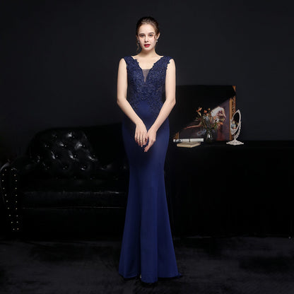 Full Lace European Diamond Toast Bride Fishtail Evening Dress