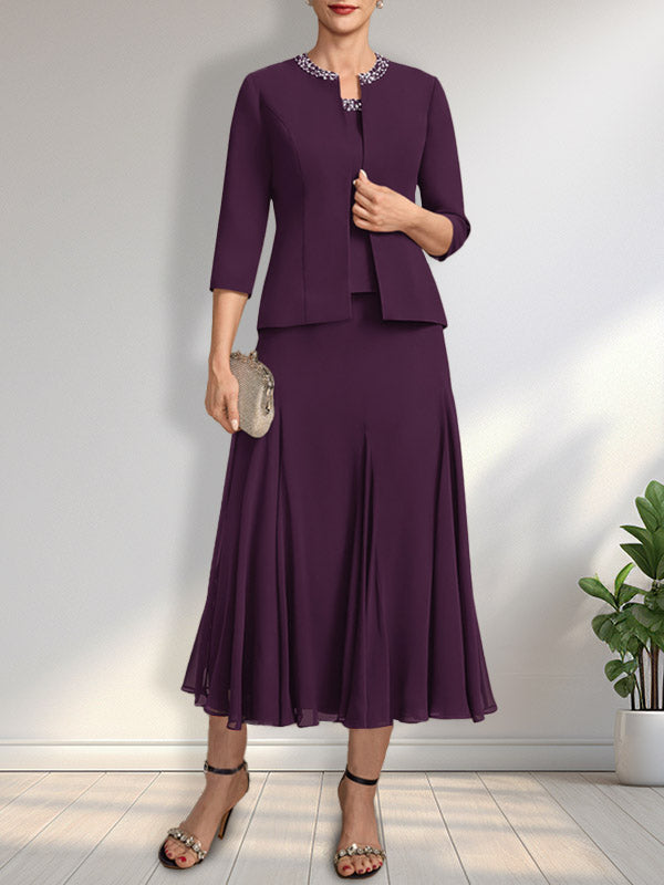 Vestido de gasa para madre de la novia con escote en A, largo hasta la rodilla, con lentejuelas y abalorios.