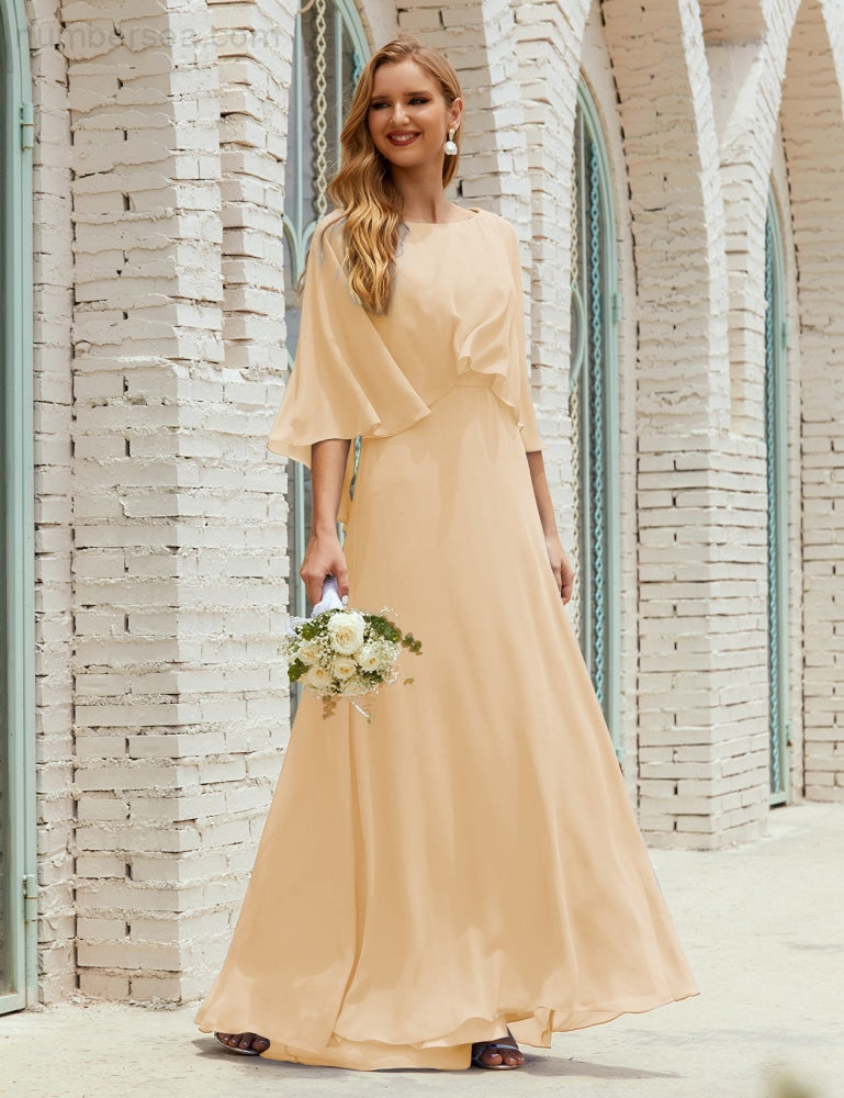 Vestido de dama de honor Sunnderly para mujer, de gasa, manga larga y cuello en V, vestido formal para boda o fiesta SY28018 