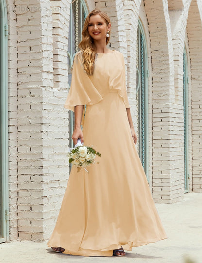 Vestido de dama de honor Sunnderly para mujer, de gasa, manga larga y cuello en V, vestido formal para boda o fiesta SY28018 
