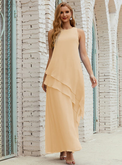 Chiffon Langes Plus Size Kleider für die Brautmutter Formales Brautjungfern-Abschlussballkleid SY28019 