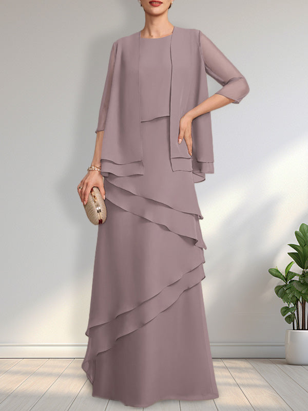 Vestido de gasa para madre de la novia con escote redondo y largo hasta el suelo