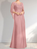 Vestido de gasa con encaje, ilusión, corte A, largo hasta el suelo, para madre de la novia con lentejuelas plisadas